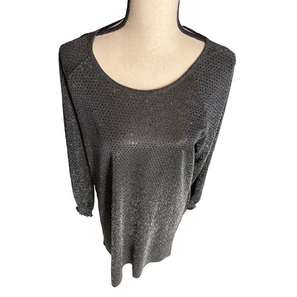 Nina Leonard Black Sequin Dress Smock Long Sleeve Pockets Lined Size Large - Picture 2 of 8